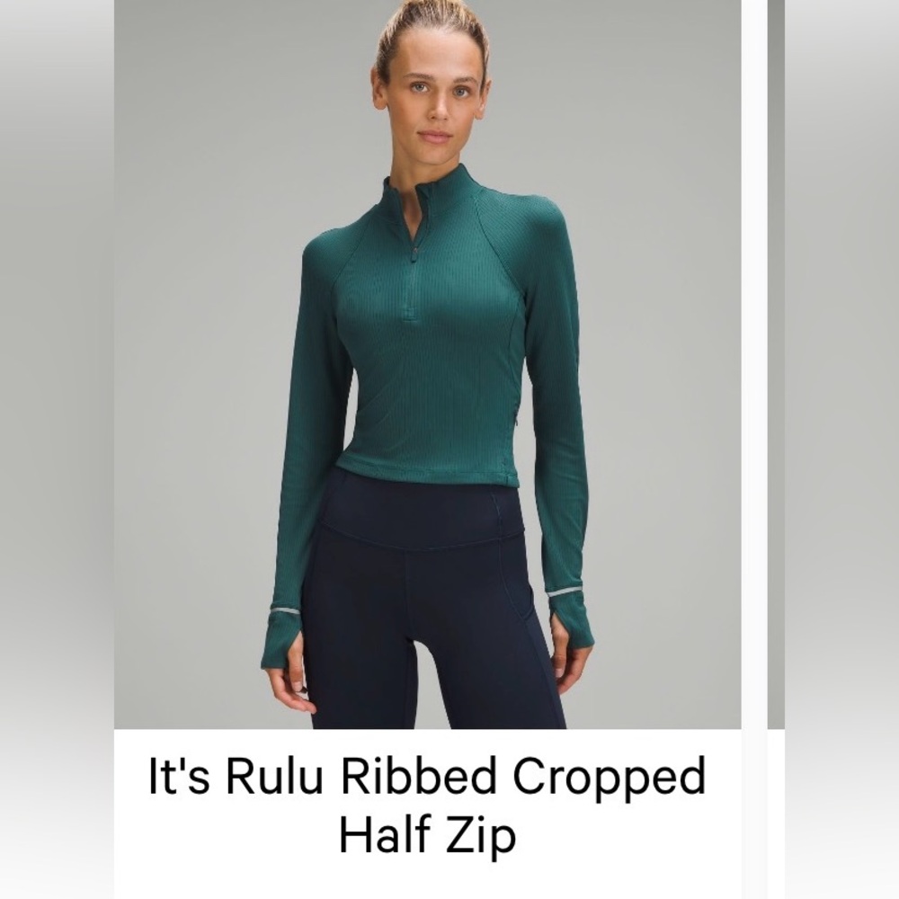 Lululemon It’s Rulu Ribbed Cropped Half Zip - Storm Teal S